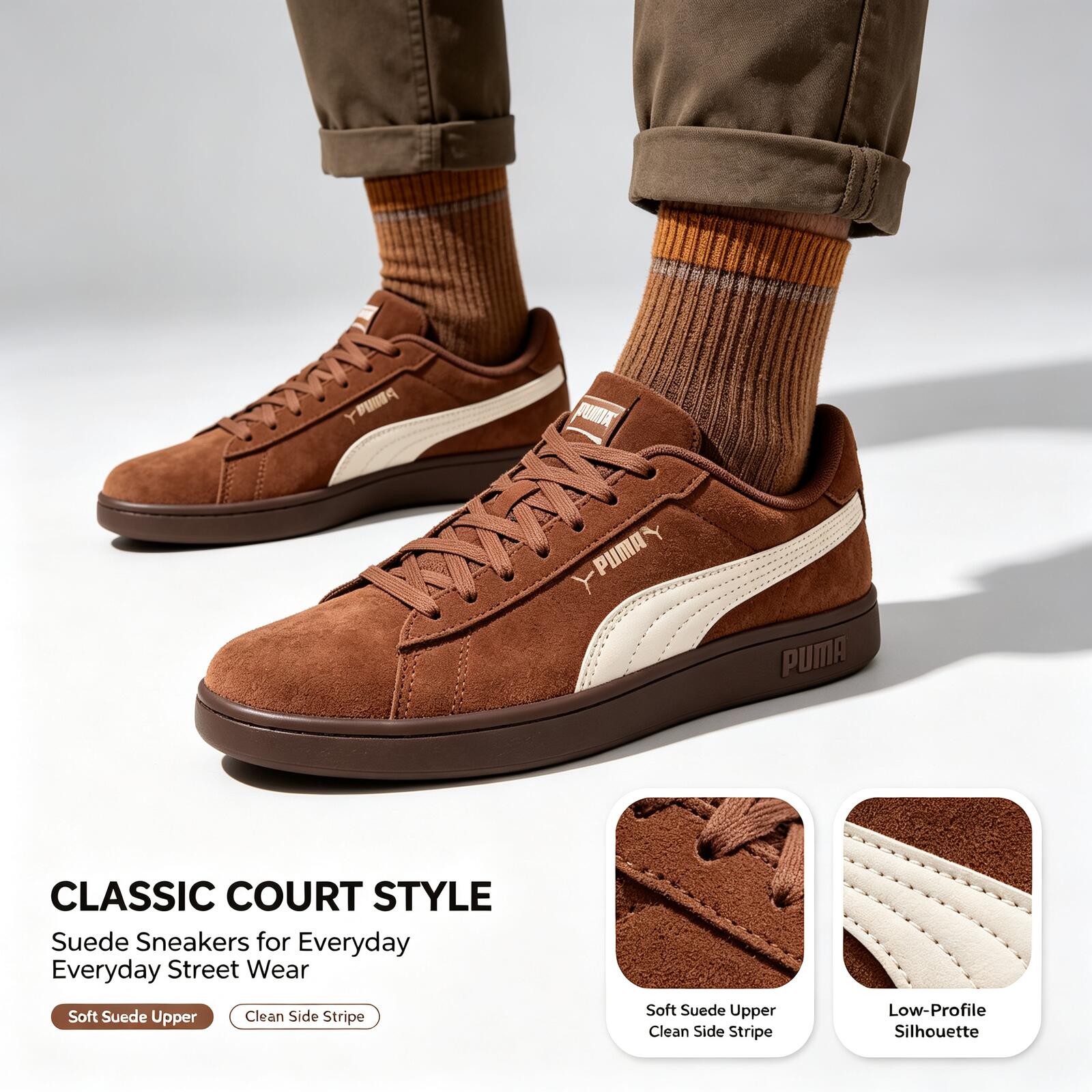 Puma Shoes Suede Classic - ใหม่ PUMA รองเท้าผ้าใบลำลองสไตล์เรโทรหนังกลับพื้นนุ่มทนทานรองเท้าผ้าใบหนังกลับคลาสสิกสำหรับผู้ชายผู้หญิงสีน้ำตาลรองเท้าลำลองแบบไม่หุ้มข้อ