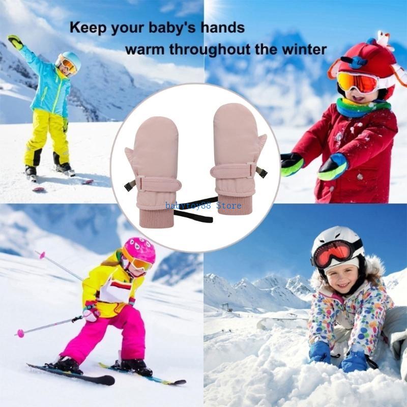 Snow Glove Insulated - Y4UD Kid Insulated Snow ถุงมือกันหิมะเด็กน่ารักพร้อมเชือกสำหรับสภาพอากาศหนาวเย็น