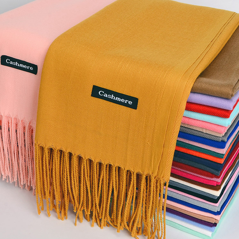 Cashmere Pashmina Wrap - Multi-Purpose เลียนแบบผ้าพันคอแคชเมียร์แปรงสีทึบหนาผ้าพันคอยาวผ้าพันคอฤดูหนาวแคชเมียร์พู่ผ้าคลุมไหล่ไหล่สาว