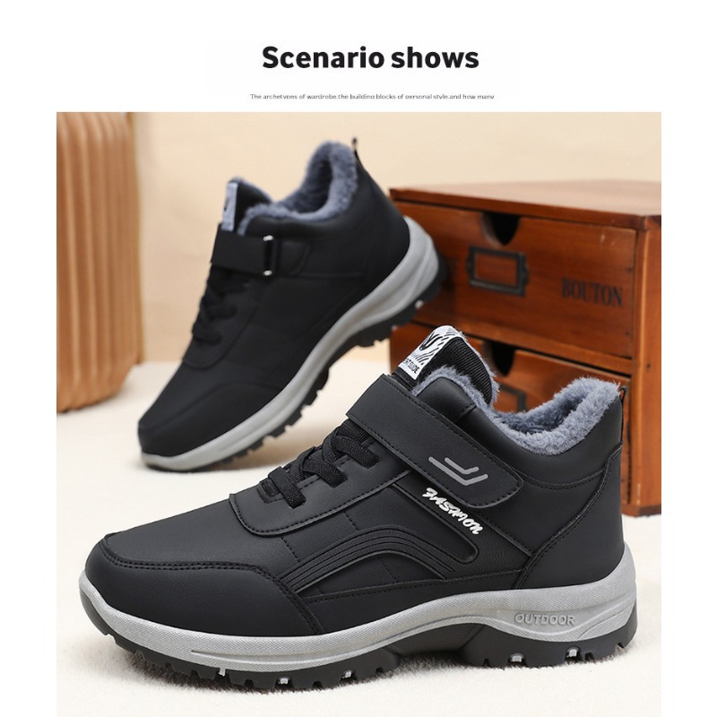 Waterproof Winter Boot - รองเท้าบูทหิมะสำหรับผู้ชายปี 2026 รองเท้าลำลองสำหรับฤดูหนาว พื้นรองเท้ากันลื่น บุขนอบอุ่น รองเท้าบูทข้อสั้นบุขน