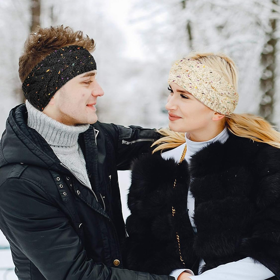 Fleece Ear Warmer Band - ที่คาดผมถักไหมพรมสำหรับผู้หญิง SSUNTAK สำหรับฤดูหนาว บุด้วยผ้าฟลีซ ลายถักเกลียว ที่ปิดหูแบบกว้าง
