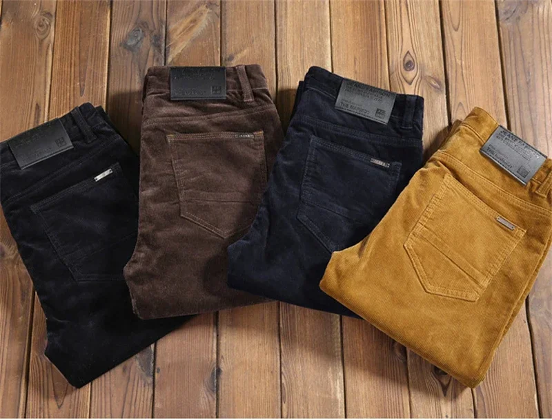 Corduroy Pant Warm - กางเกงผ้าลูกฟูกลำลองผู้ชายสำหรับฤดูใบไม้ร่วงและฤดูหนาว2023กางเกงลำลองสำหรับนักธุรกิจชายวัยกลางคนมีจีบสีทึบกางเกงผู้ชายกางเกงสแล็คผ้าฝ้าย