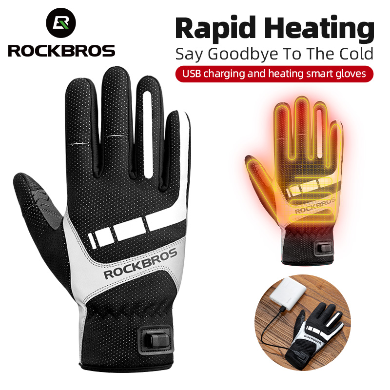 Touch Screen Gloves - ROCKBROS ถุงมือฤดูหนาวอุ่นถุงมือขี่จักรยาน USB ชาร์จไฟฟ้าถุงมือสกีหน้าจอสัมผัสรถจักรยานยนต์ขี่เดินป่าถุงมือหิมะ