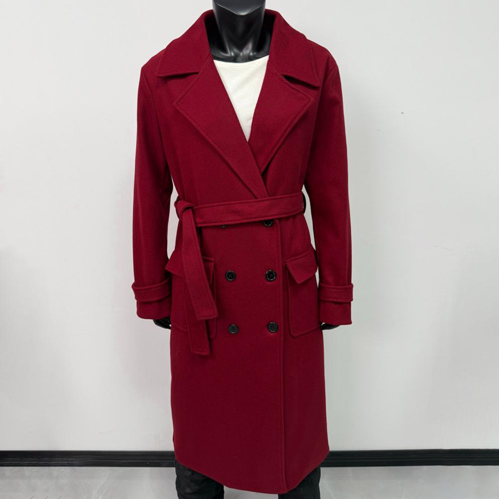 Wool Coat Peacoat - เสื้อโค้ทผู้หญิง เสื้อโค้ททรงเทรนช์แบบกระดุมสองแถวพร้อมเข็มขัด ปกเสื้อคลาสสิก ทรงพีโค้ท ยาวสำหรับฤดูใบไม้ร่วงและฤดูหนาว เหมาะสำหรับใส่ลำลอง