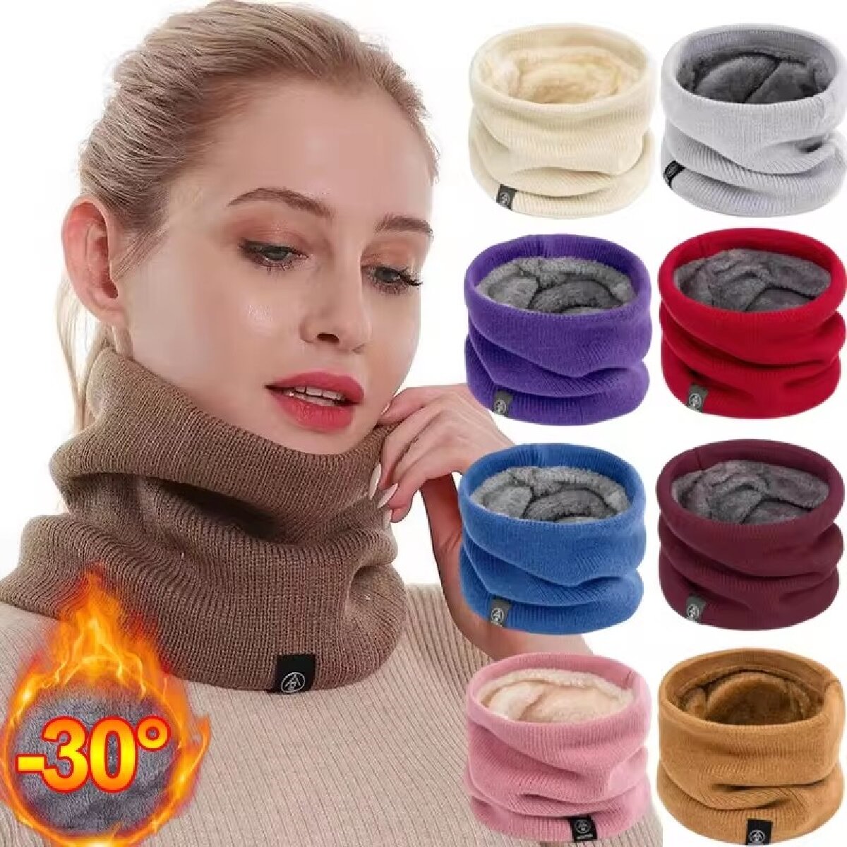 Winter Headband Fleece - Solid ฤดูหนาว Plush Muffler ถักสําหรับผู้หญิงขนแกะแหวนผ้าพันคอผ้าพันคอคออุ่น Buff