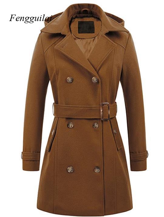 เสื้อโค้ทผู้หญิงสีดำแบบมีฮู้ด  - Wool Coat Peacoat บทวิจารณ์และราคา